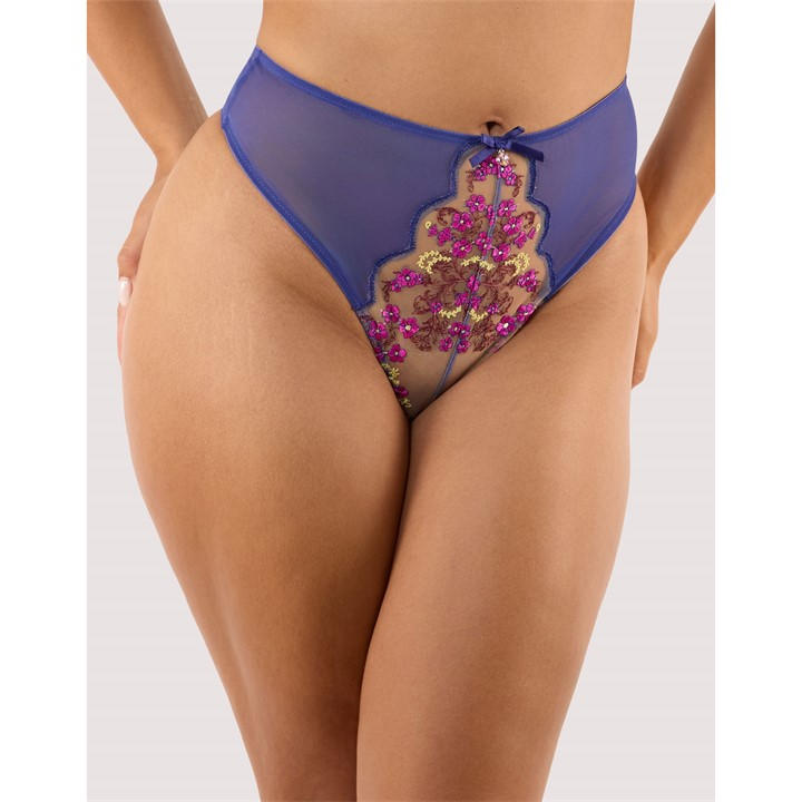 Playful Promises Women's Blue Thea Baroque Embroidery High Waist Thong Small