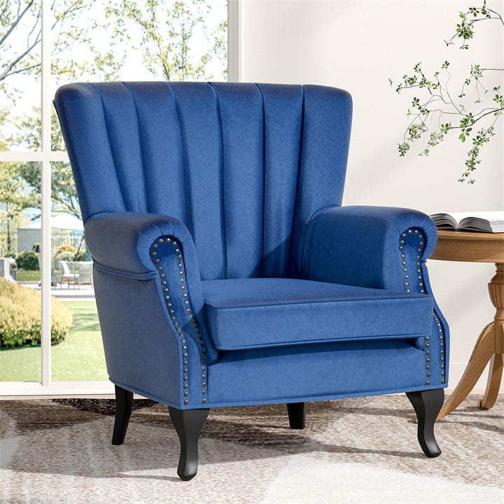 Kabinet UK Blue Vintage Old-fashion Velvet Wing Back Armchair
