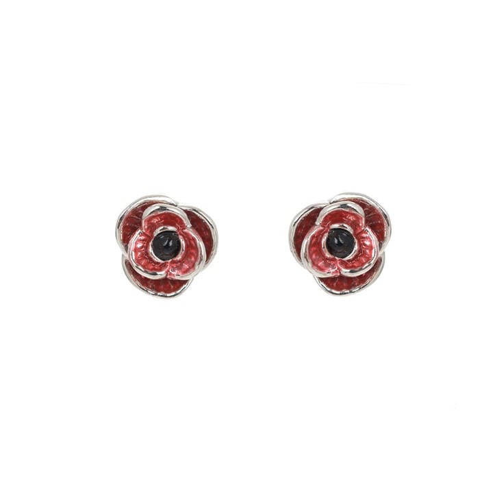 Espree Unisex Red Rhodium Plated Enamel Poppy Earrings