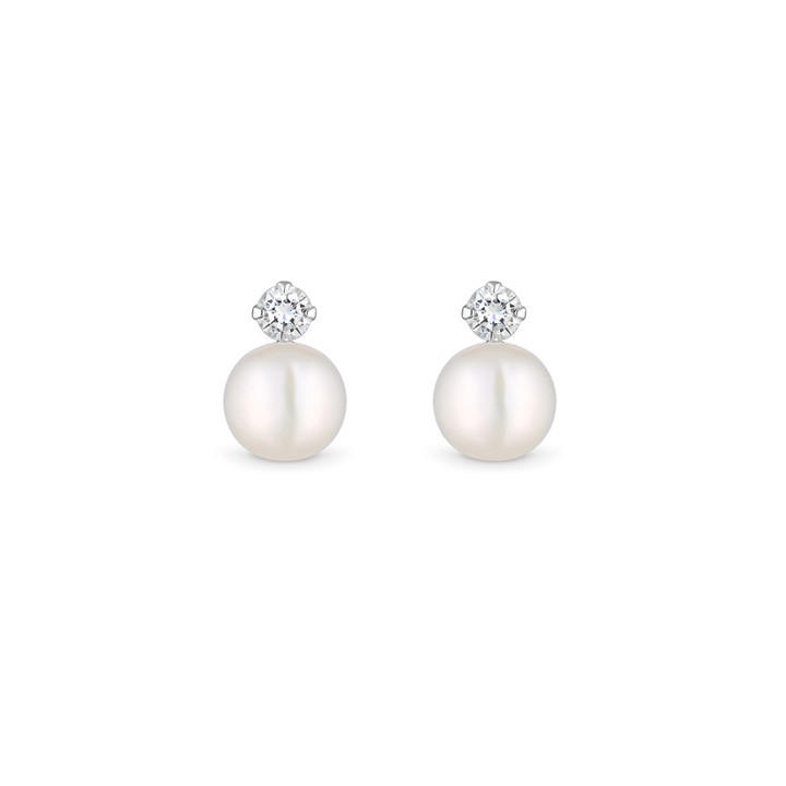 Simply Silver Women's Silver Simply Sterling 925 Pearl And Cubic Zirconia Studs