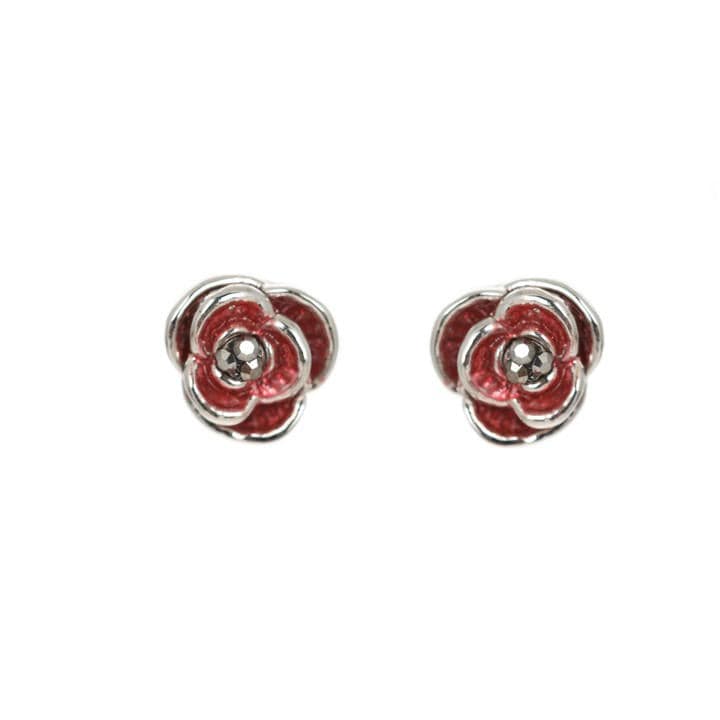 Espree Unisex Red Enamel And Crystal Poppy Earrings