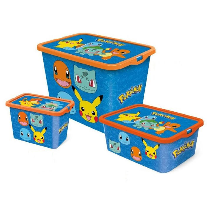 Pokemon Unisex Kids Blue Set Of 3 Storage Boxes - Size 91720