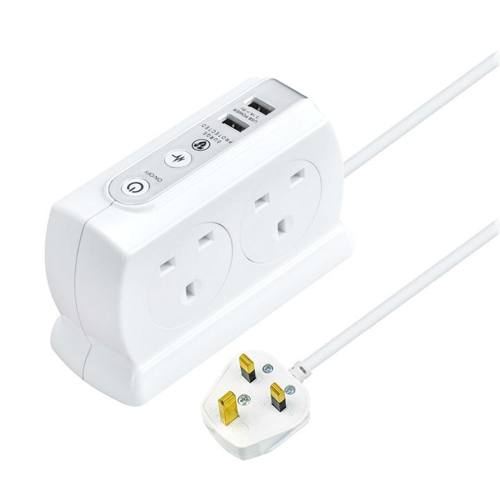 Masterplug White 4 Socket Usb Compact Extension Lead - Medium