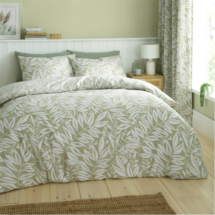 Catherine Lansfield Unisex Green Sorrel Leaf Reversible Duvet Cover Set Superking