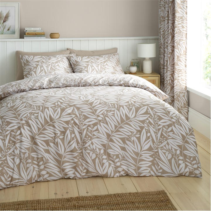 Catherine Lansfield Unisex Beige Sorrel Leaf Reversible Duvet Cover Set Superking