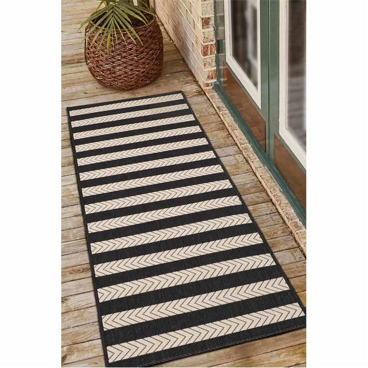 Homemaker Unisex Black Eden Stripe Mono Runner 67X300 Cm