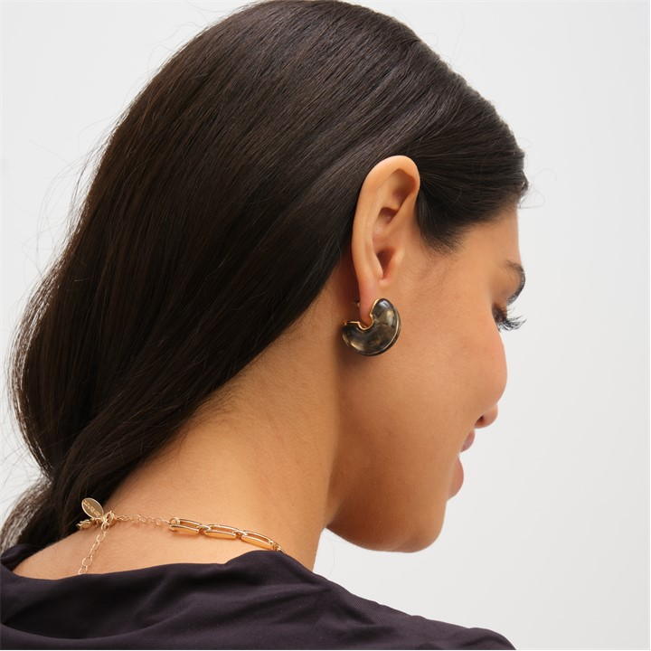 Gold - Jon Richard - Black Resin Hoop Earrings