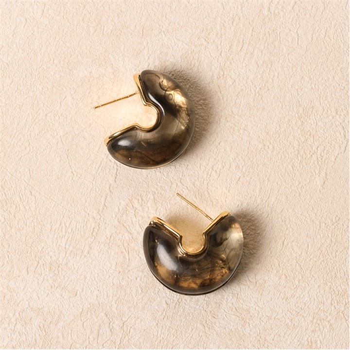 Gold - Jon Richard - Black Resin Hoop Earrings