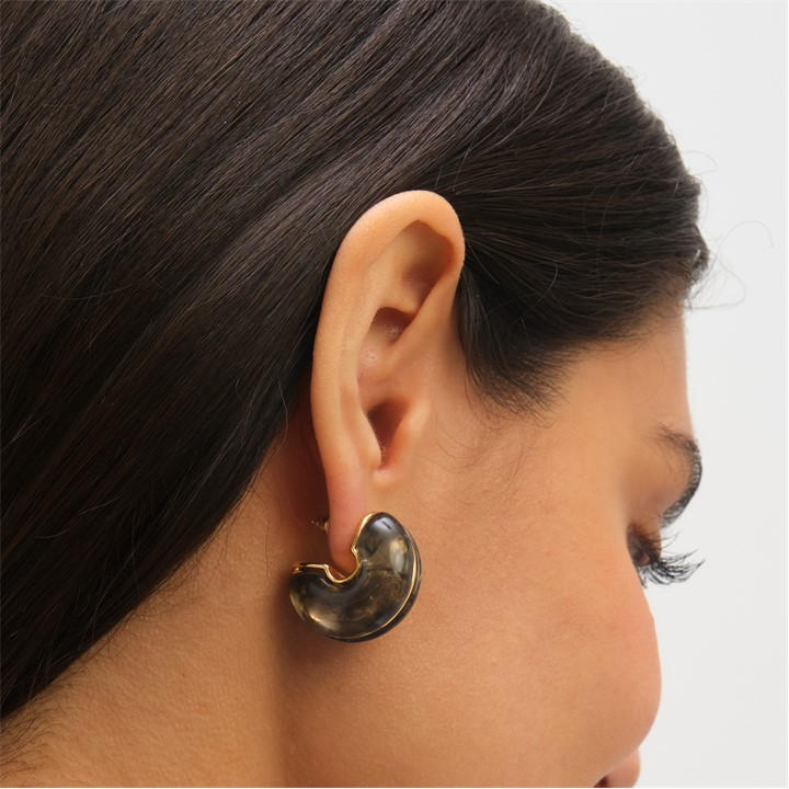 Gold - Jon Richard - Black Resin Hoop Earrings