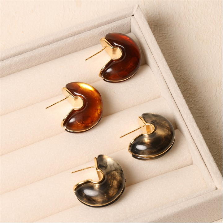 Gold - Jon Richard - Black Resin Hoop Earrings