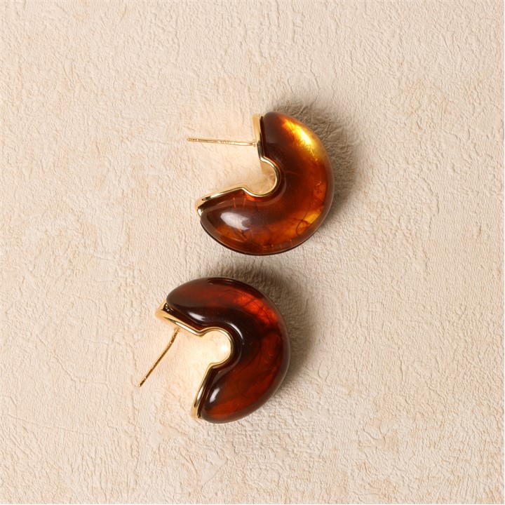 Gold - Jon Richard - Brown Resin Hoop Earrings
