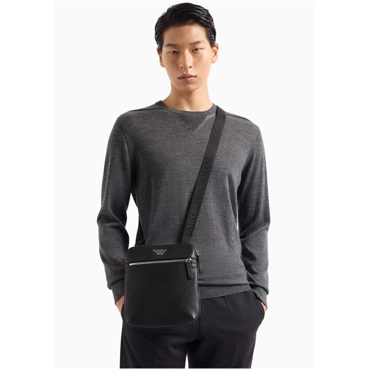 EMPORIO ARMANI EGENERATED SAFFIANO LEATHER FLAT SHOULDER BAG