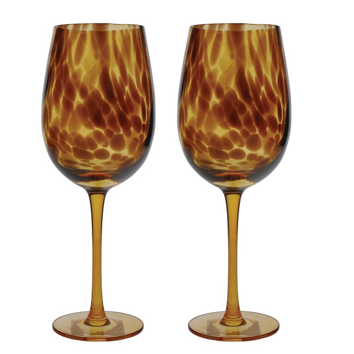 Barcraft Brown Tortoiseshell Patterned Wine Glasses - Set Of Size 2