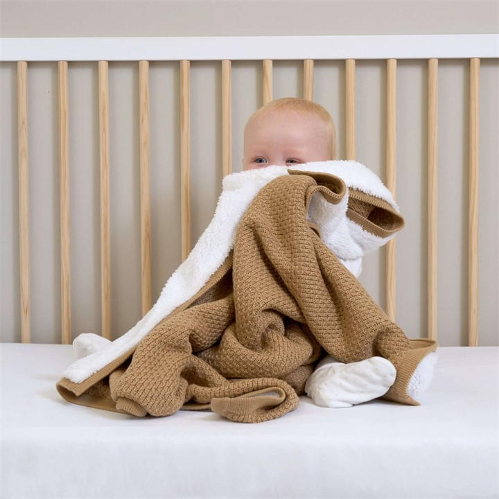 Clair De Lune Unisex Kids Beige Organic Knit Sherpa Blanket