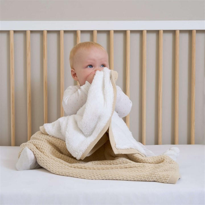 Clair De Lune Unisex Kids Cream Organic Knit Sherpa Blanket