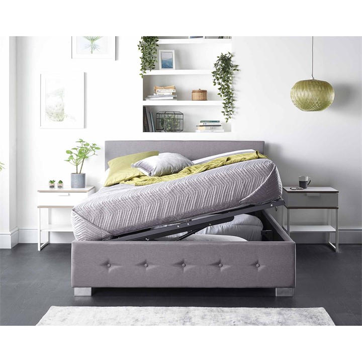 Aspire Unisex Grey Side Opening Ottoman Storage In Linen, Superk Double