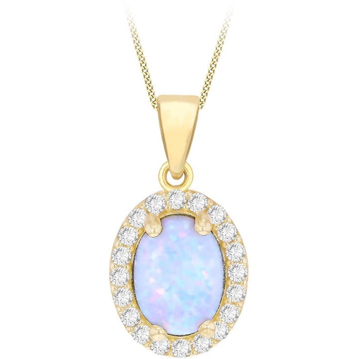 Be You Women's Gold 9Ct Oval Synhetic Opal Halo With Cz Necklace