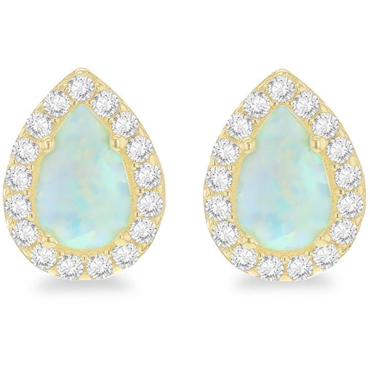 Be You Women's Gold 9Ct Teardrop Halo Opal With Cz Stud Earrings