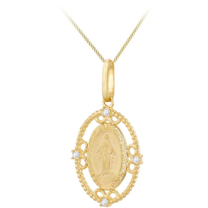 Be You Unisex Gold 9Ct Filigree With Cz Holy Mary Oval Necklace