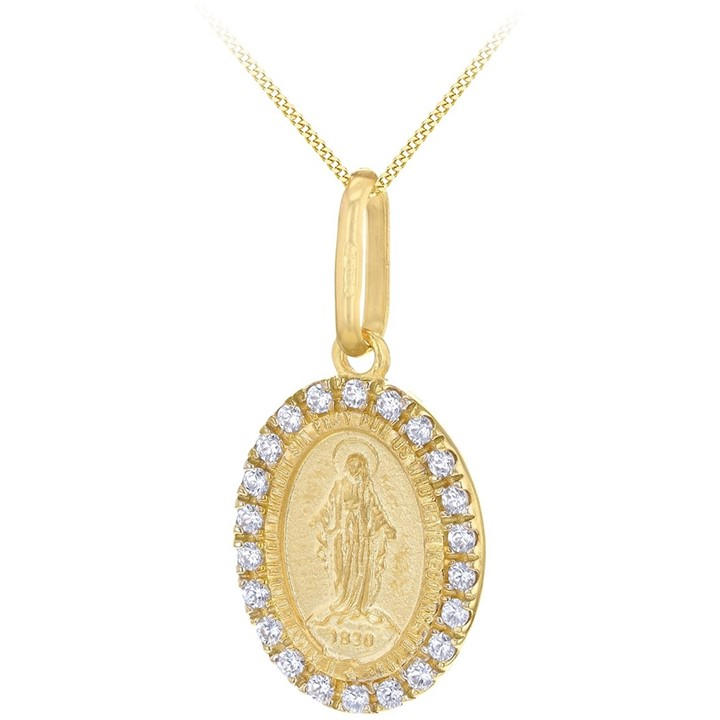 Be You Unisex Gold 9Ct Oval Holy Mary With Cz Necklace