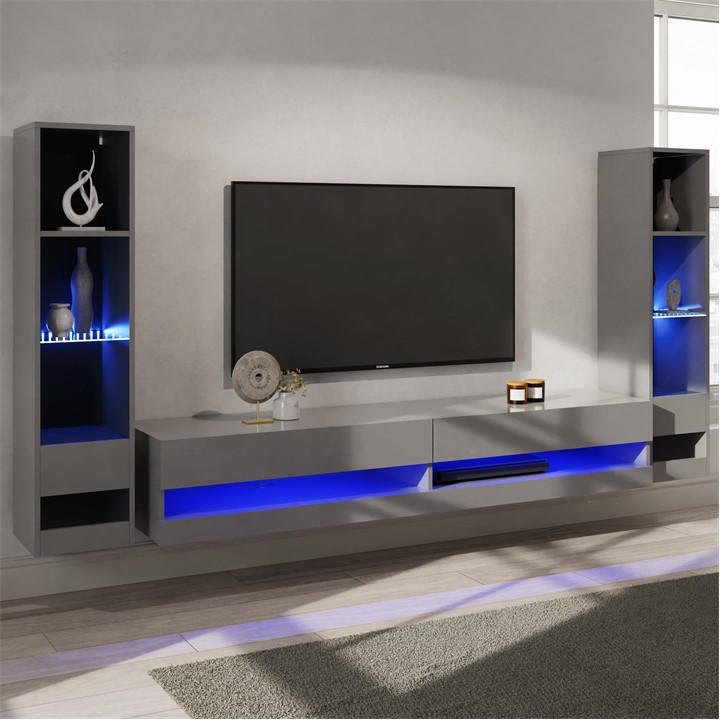 Gfw Unisex Grey Galicia 180 Tv Unit + 2 Shelf Units