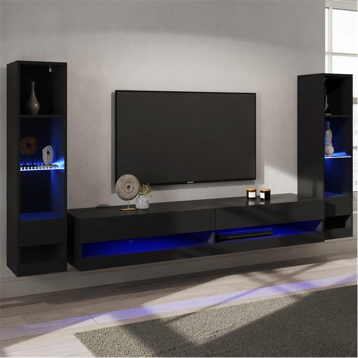 Gfw Unisex Black Galicia 180 Tv Unit + 2 Shelf Units