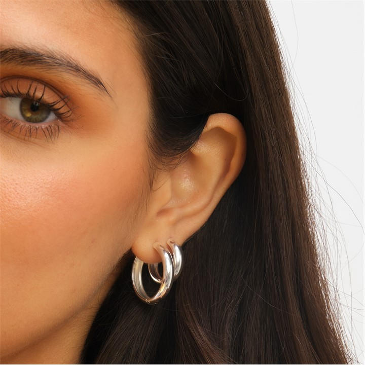 Silver - Jon Richard - Silver Plated Stainless Steel Flat Surface Hoops