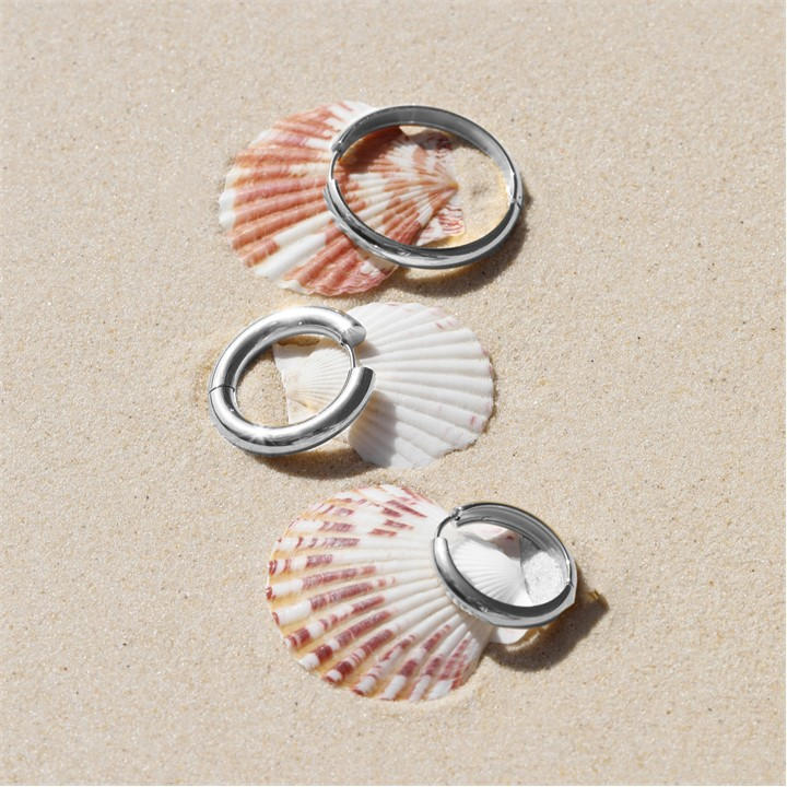 Silver - Jon Richard - Silver Plated Stainless Steel Flat Surface Hoops