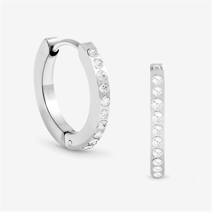Silver - Jon Richard - Silver Plated Stainless Steel Crystal Huggie Hoops