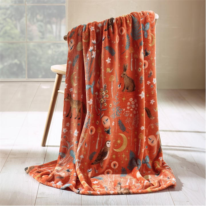 Catherine Lansfield Unisex Orange Enchanted Twilight Cosy Fleece Blanket Throw