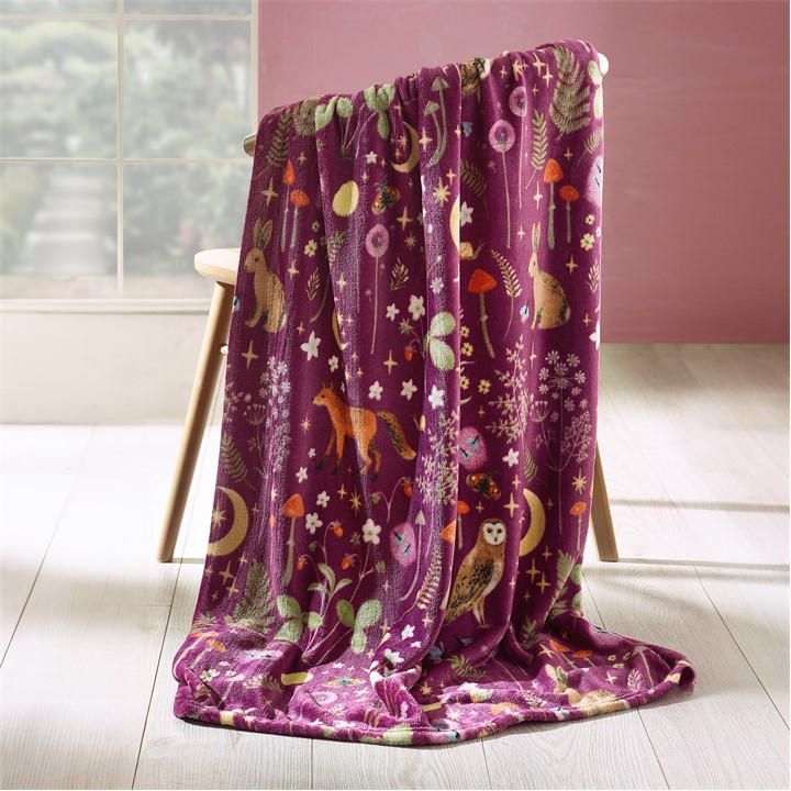 Catherine Lansfield Unisex Purple Enchanted Twilight Cosy Fleece Blanket Throw