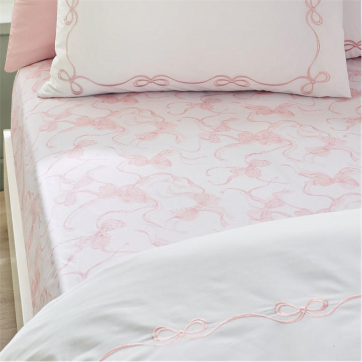 Catherine Lansfield Unisex White Bow Fitted Sheet Single