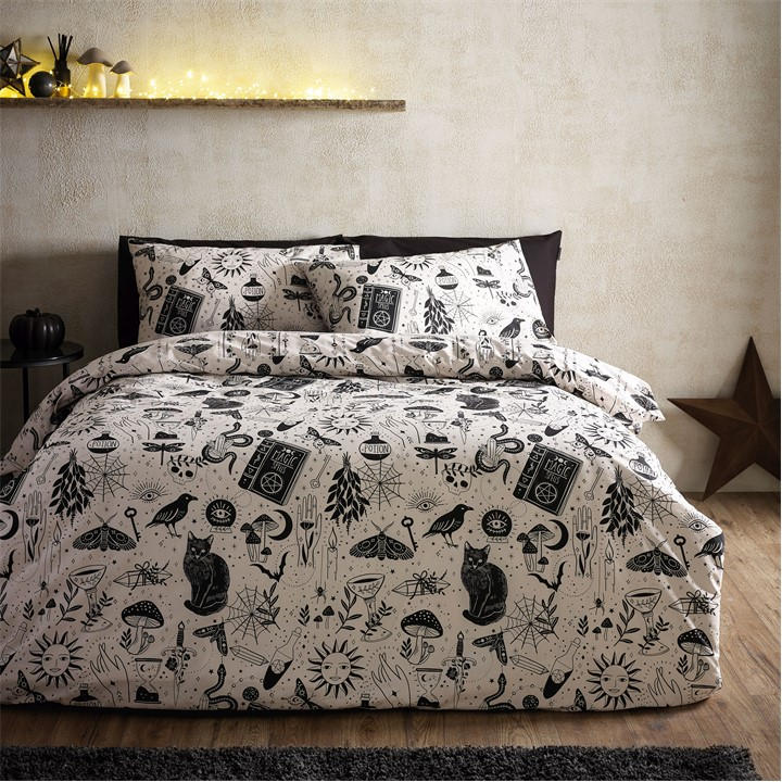 Catherine Lansfield Unisex Black Enchanted Witchcraft Reversible Duvet Cover Set Single