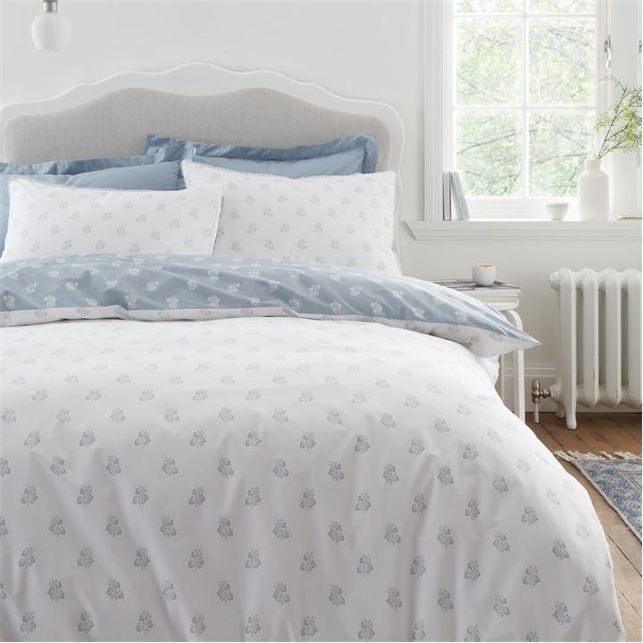 Bianca Unisex White Esme Floral 200Tc Reversible Duvet Cover Set King