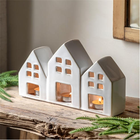 Gallery - White Houses Tealight Holder 270x55x155mm