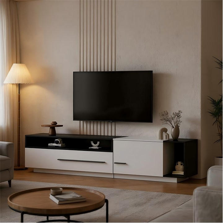 Urban Meuble Unisex White Modern Tv Stand Black Finish