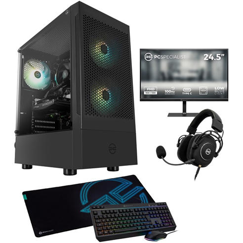 PCSpecialist - Wraith 142 Bundle Gaming PC - Ryzen 5 5500 RTX 3050 16GB RAM 512GB SSD - Full Setup