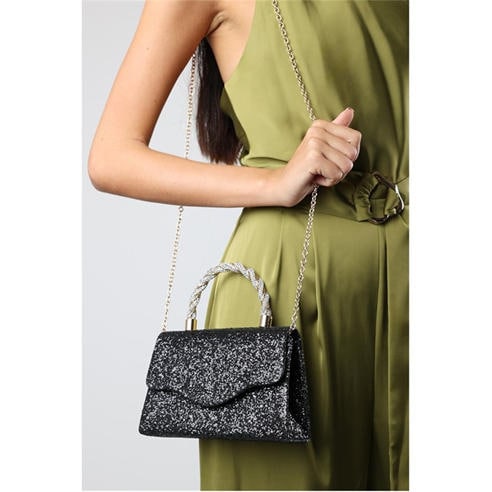 Wheres That From - Glitter Evening Bag With Braided Top Handle