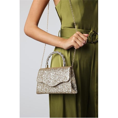 Wheres That From - Glitter Evening Bag With Braided Top Handle