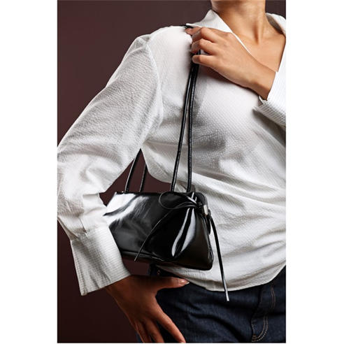 Wheres That From - Glossy Black Patent Handheld Shoulder Bag