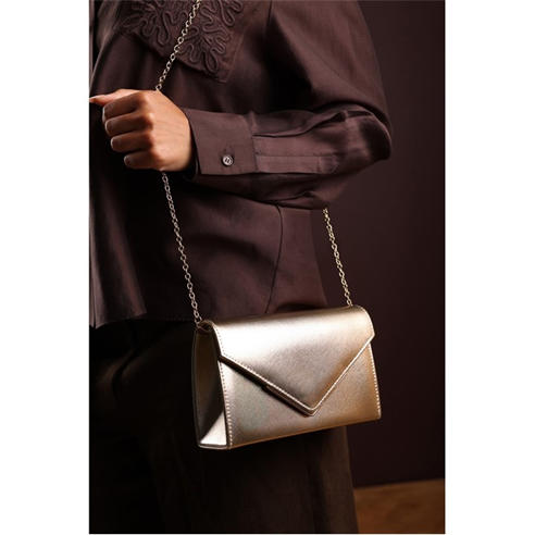 Wheres That From - Metallic Clutch Bag With Flap Closure