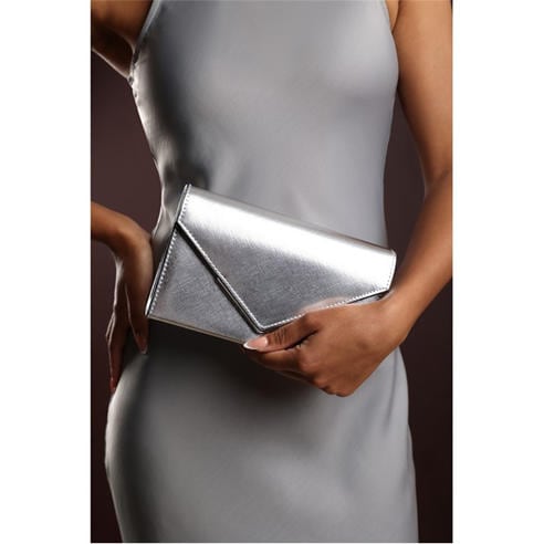 Wheres That From - Metallic Clutch Bag With Flap Closure