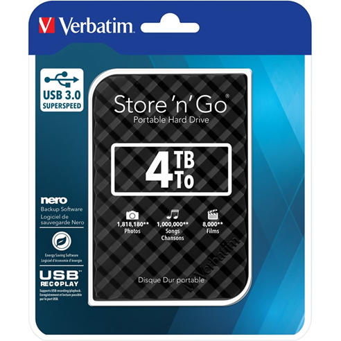 Verbatim - Verbatim 53223 4TB Store n Go USB 3.0 Portable Hard Drive - Black