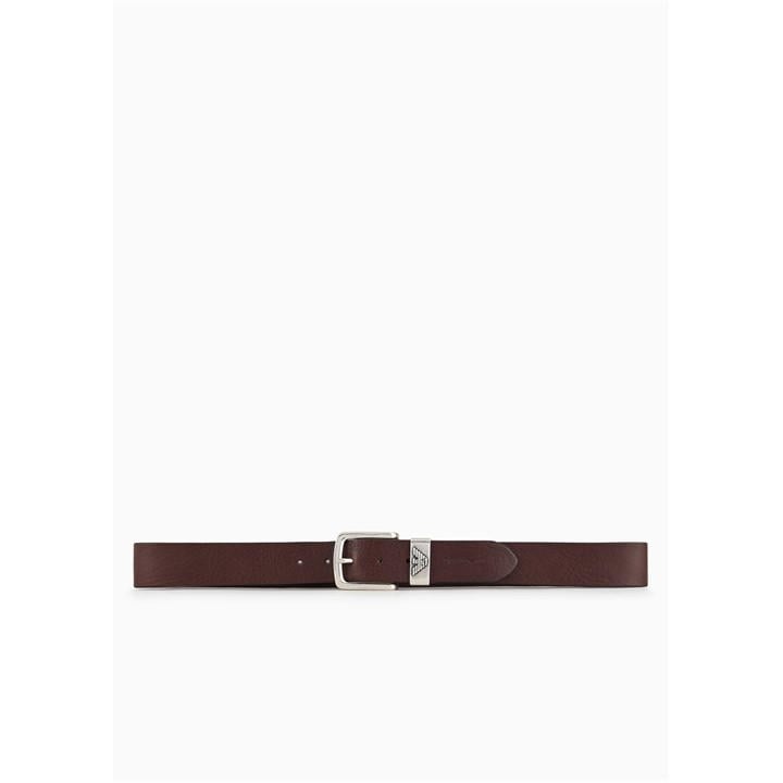 Emporio Armani Men's Brown Leather Belt With Logo Buckle Size 80
