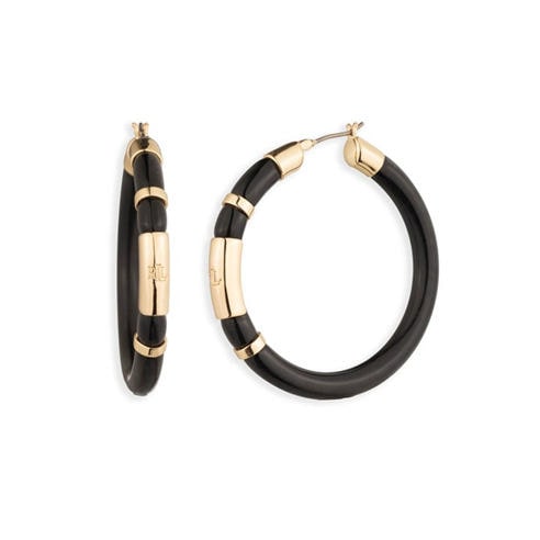 LAUREN BY RALPH LAUREN - Lauren Ralph Lauren Black & Gold Logo Hoop Earrings
