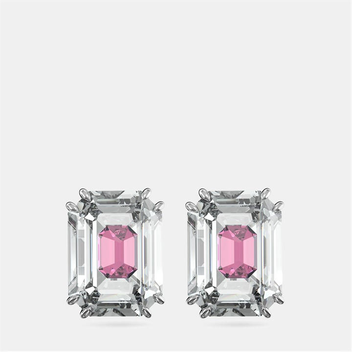 Swarovski Women's Pink Chroma Stud Earrings, Octagon Cut, Rhodium Plated