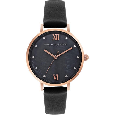 French Connection - Connection Serene MOP BLACK Round Analog Watch for Women