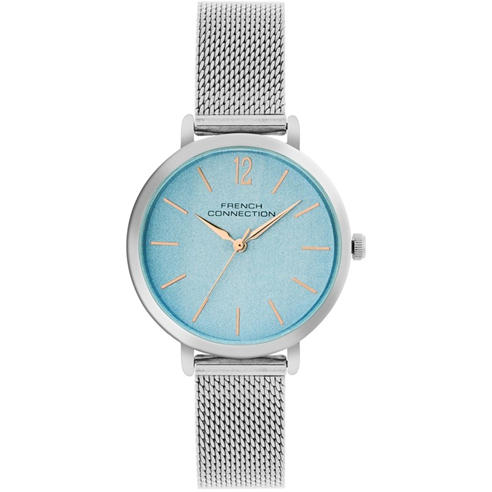 French Connection - Silver Case Round Shape Silver Strap Quartz Watch