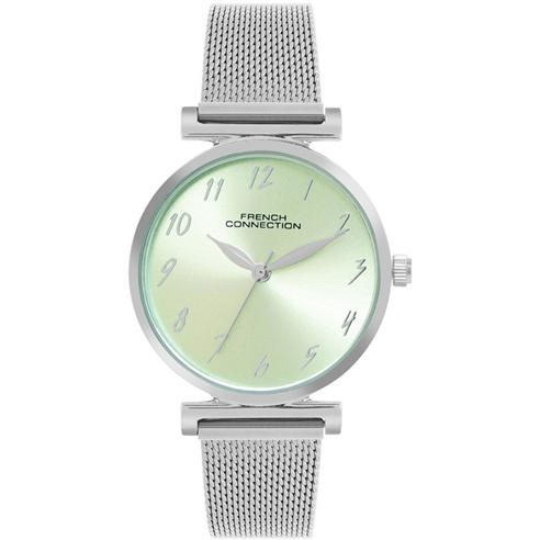 French Connection - Silver Case Round Shape Silver Strap Quartz Watch