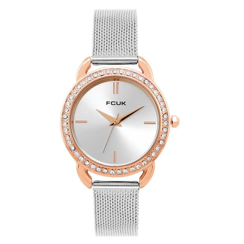 French Connection - Rose Case Round Shape Silver Strap Quartz Watch